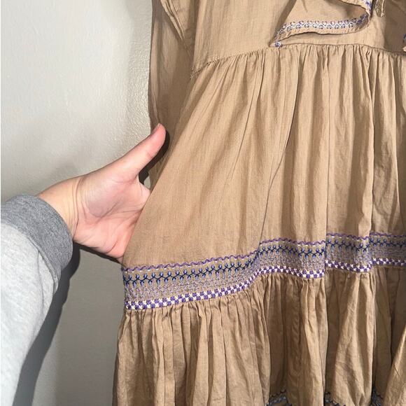 Something Navy Tan Embroidered Ruffle Long Sleeve Dress Size Small - Picture 6 of 9